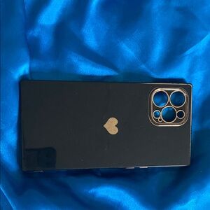 Black Phone Case with Gold Heart Design